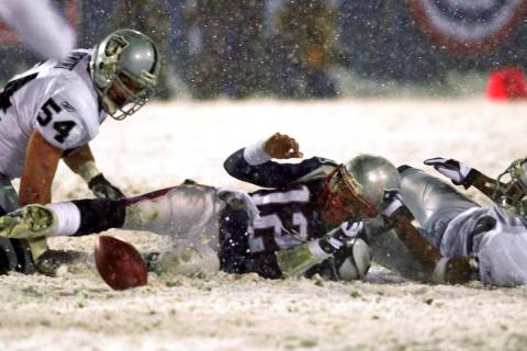 FILE - This photo by Associated Press photographer Elise Amendoal shows New England Patriots qu ...
