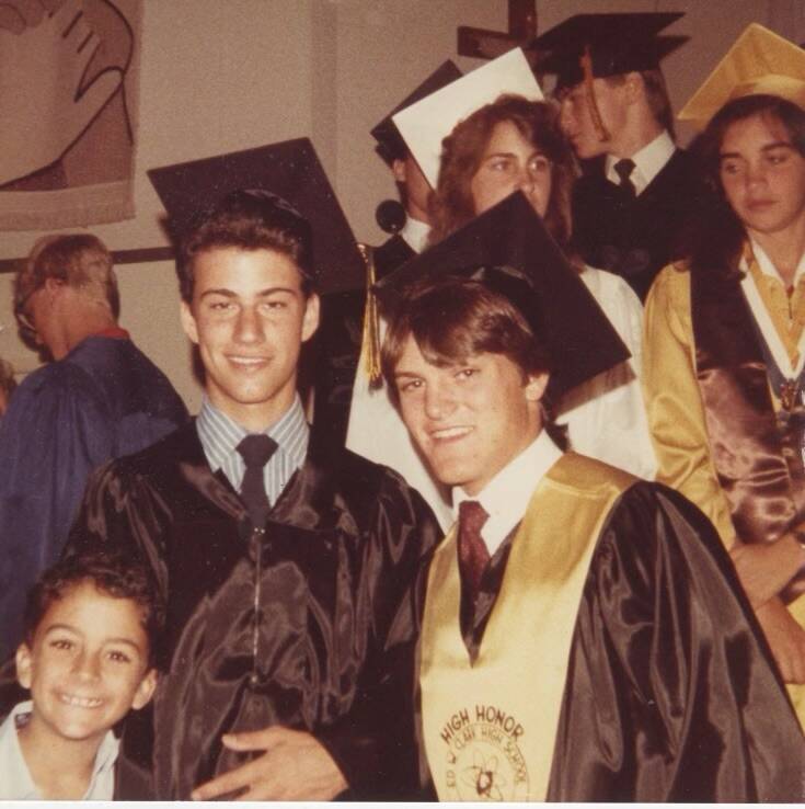 Jimmy Kimmel and Tommy Porrello are shown during their graduation from Clark High in Las Vegas ...