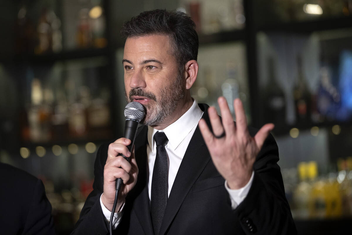Jimmy Kimmel speaks to a crowd during a reopening event for his venue Jimmy Kimmel’s Com ...