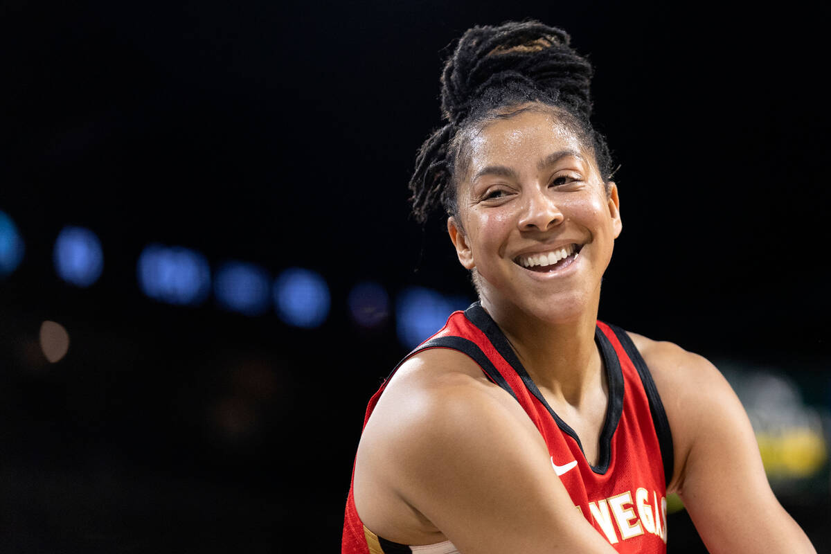 Aces forward Candace Parker (3) laughs in between play during the second half of a WNBA preseas ...