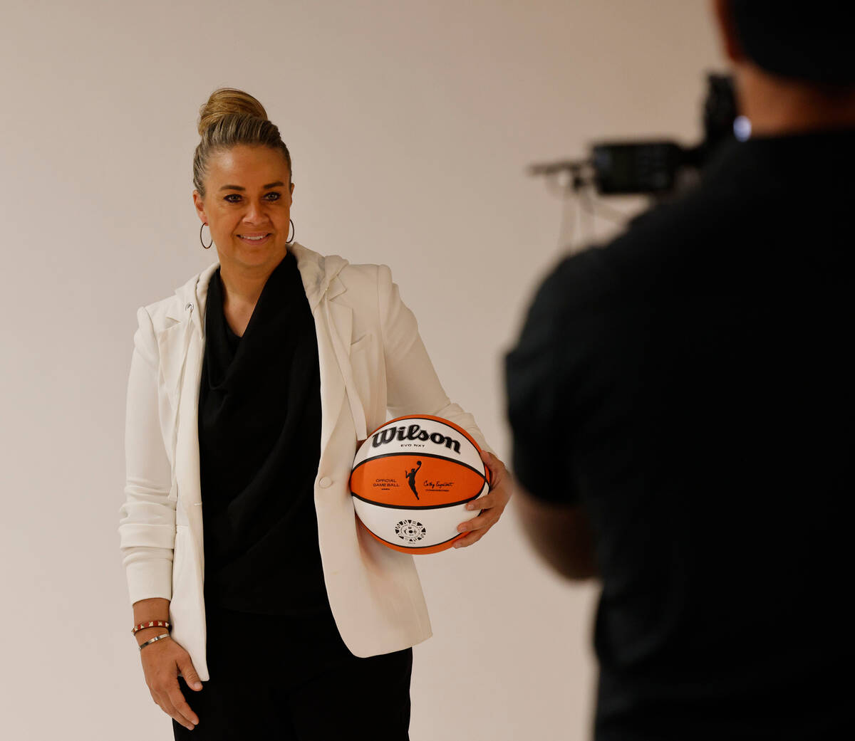Las Vegas Aces head coach Becky Hammon poses for a photo during their media day, Monday, May 15 ...