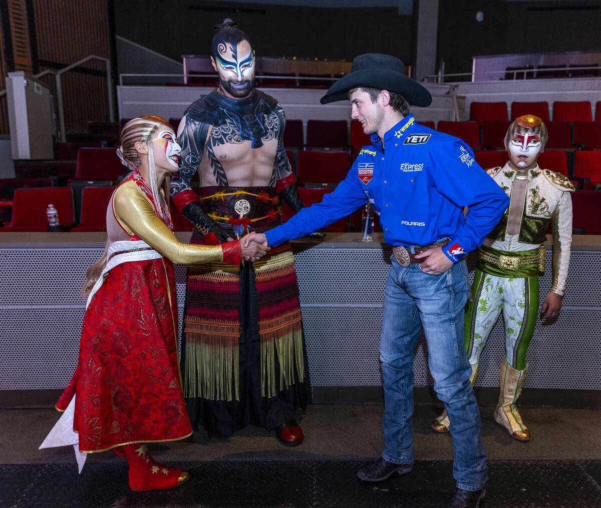 Cast members with KA greet Stetson Wright, All-Around and PRCA Champion Bull Rider 2022, as he ...