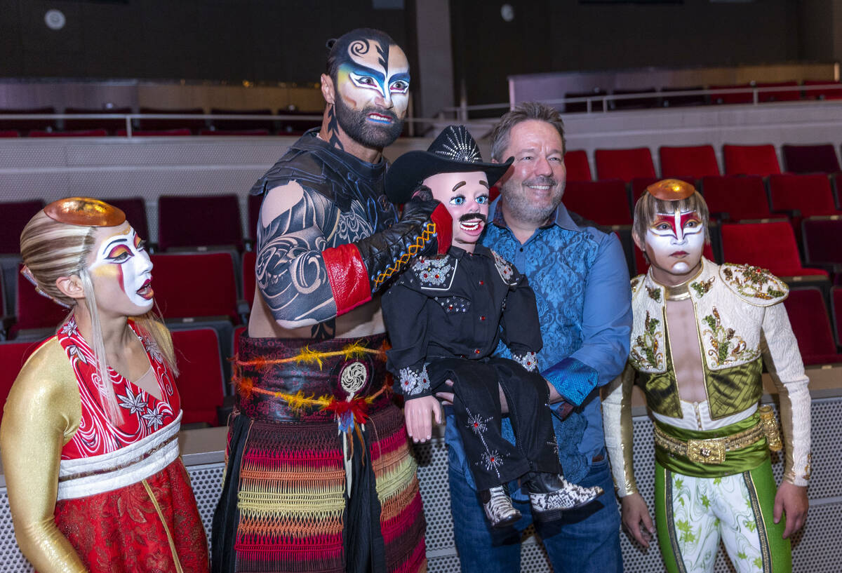 Cast members with "KA" gather with puppet Walter T. Airdale and Terry Fator at the Palms on Tue ...