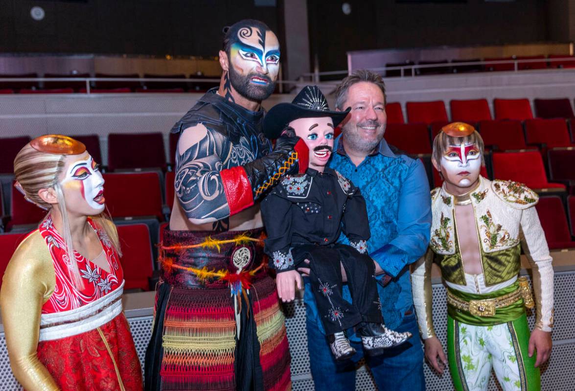 Cast members with "KA" gather with puppet Walter T. Airdale and Terry Fator at the Palms on Tue ...