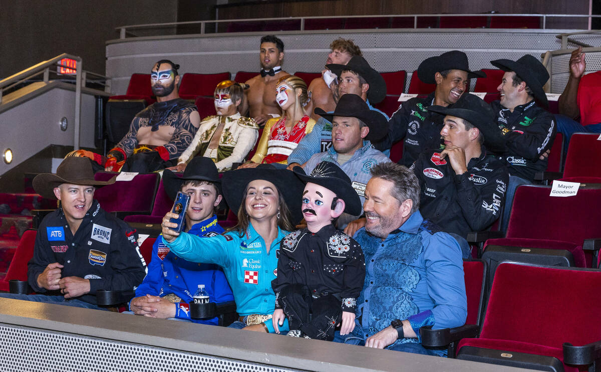 (Front LtoR) Zeke Thurston, Stetson Wright, Hailey Kinsel, puppet Walter T. Airdale and Terry F ...