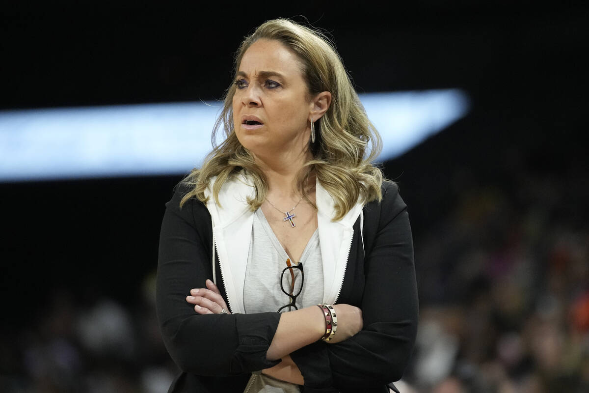 Las Vegas Aces head coach Becky Hammon looks on during a WNBA game against the Dallas Wings Sun ...