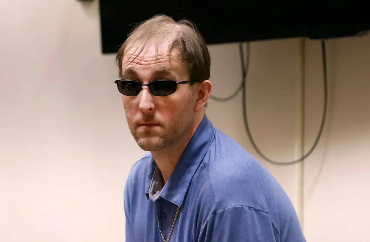 Brad Mehn,prepares to leave the courtroom during his trial at Pahrump District Court, on Monday ...