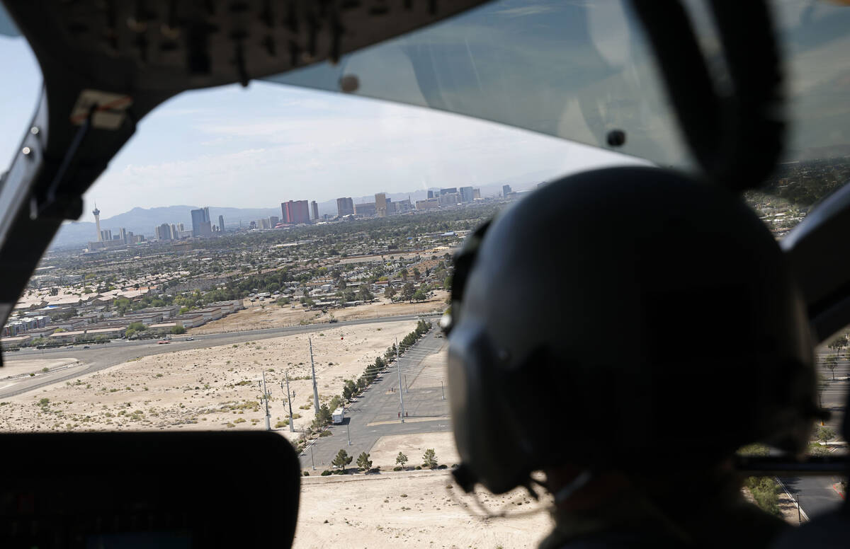 The Las Vegas Strip is seen from a UH-72B Lakota helicopter, Tuesday, May 16, 2023, in Las Vega ...