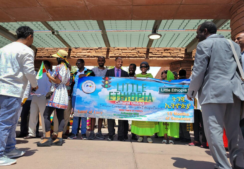 Members of the local Ethiopian community gather at the Clark County Government Center in Las Ve ...