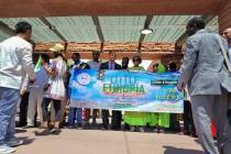 Members of the local Ethiopian community gather at the Clark County Government Center in Las Ve ...