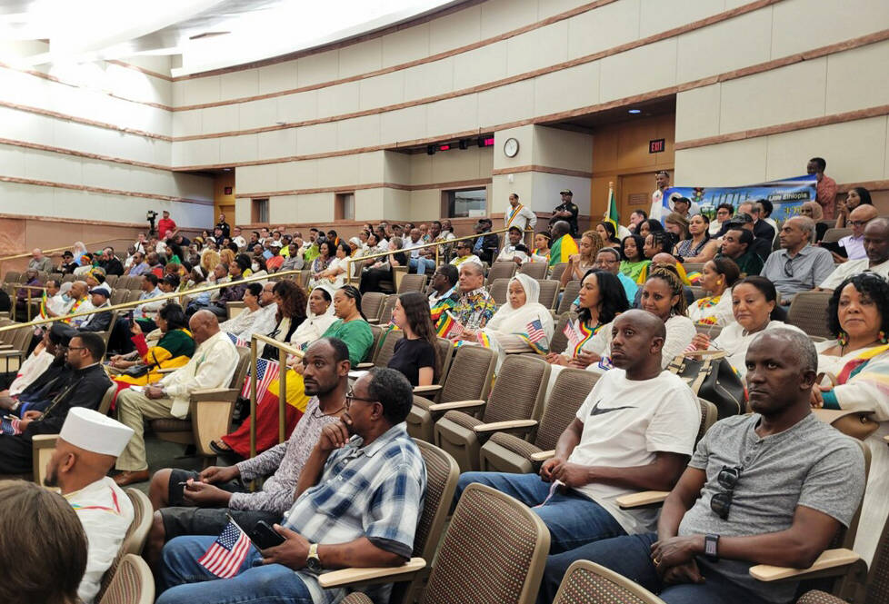 Members of the local Ethiopian community gather at the Clark County Government Center in Las Ve ...