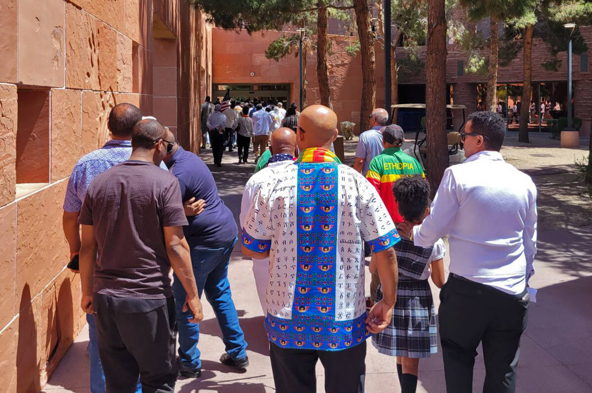 Members of the local Ethiopian community gather at the Clark County Government Center in Las Ve ...