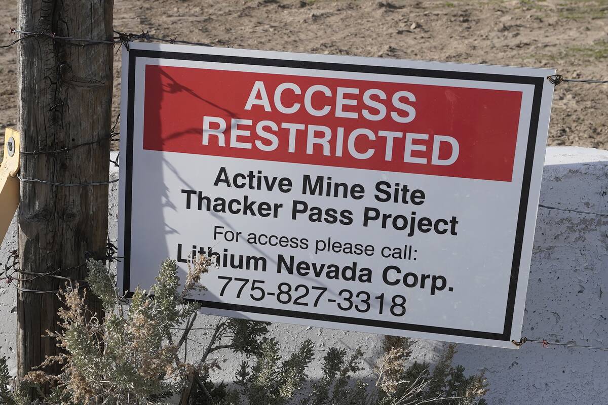 A "Access Restricted" sign is displayed at the Thacker Pass lithium mine on April 24, 2023, nea ...