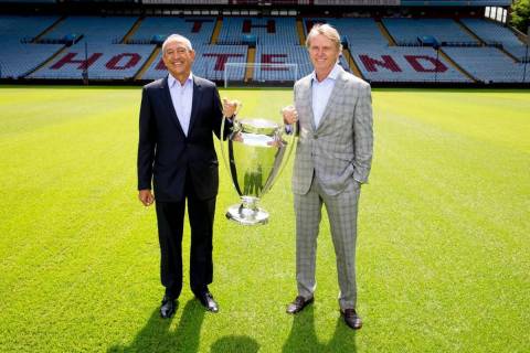Naseef Sawiris, left, and Wes Edens, co-owners of the Premier League’s Aston Villa soccer clu ...