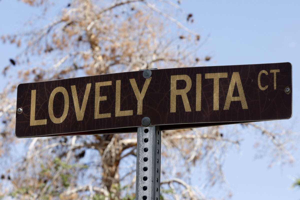 A street sign for Lovely Rita Court is seen, Wednesday, May 24, 2023, in Henderson. (Chitose Su ...