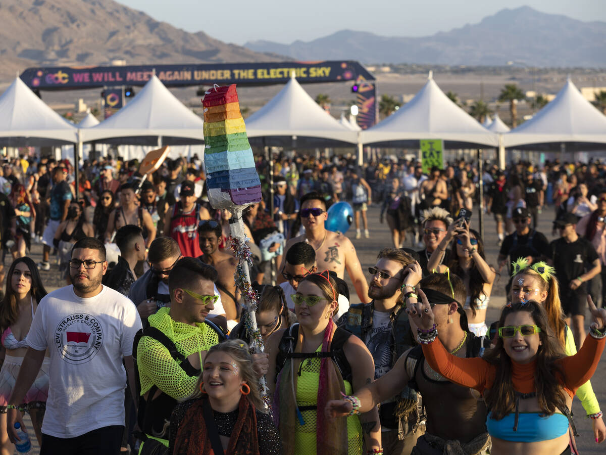Fans enter the Las Vegas Motor Speedway for EDC in May 2022 in Las Vegas. (Ellen Schmidt/Las Ve ...