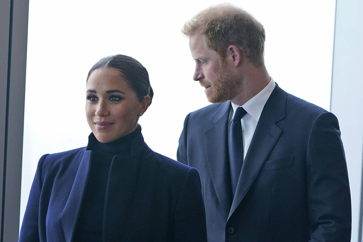 FILE - Meghan Markle, and her husband Prince Harry arrive to the observatory in One World Trade ...