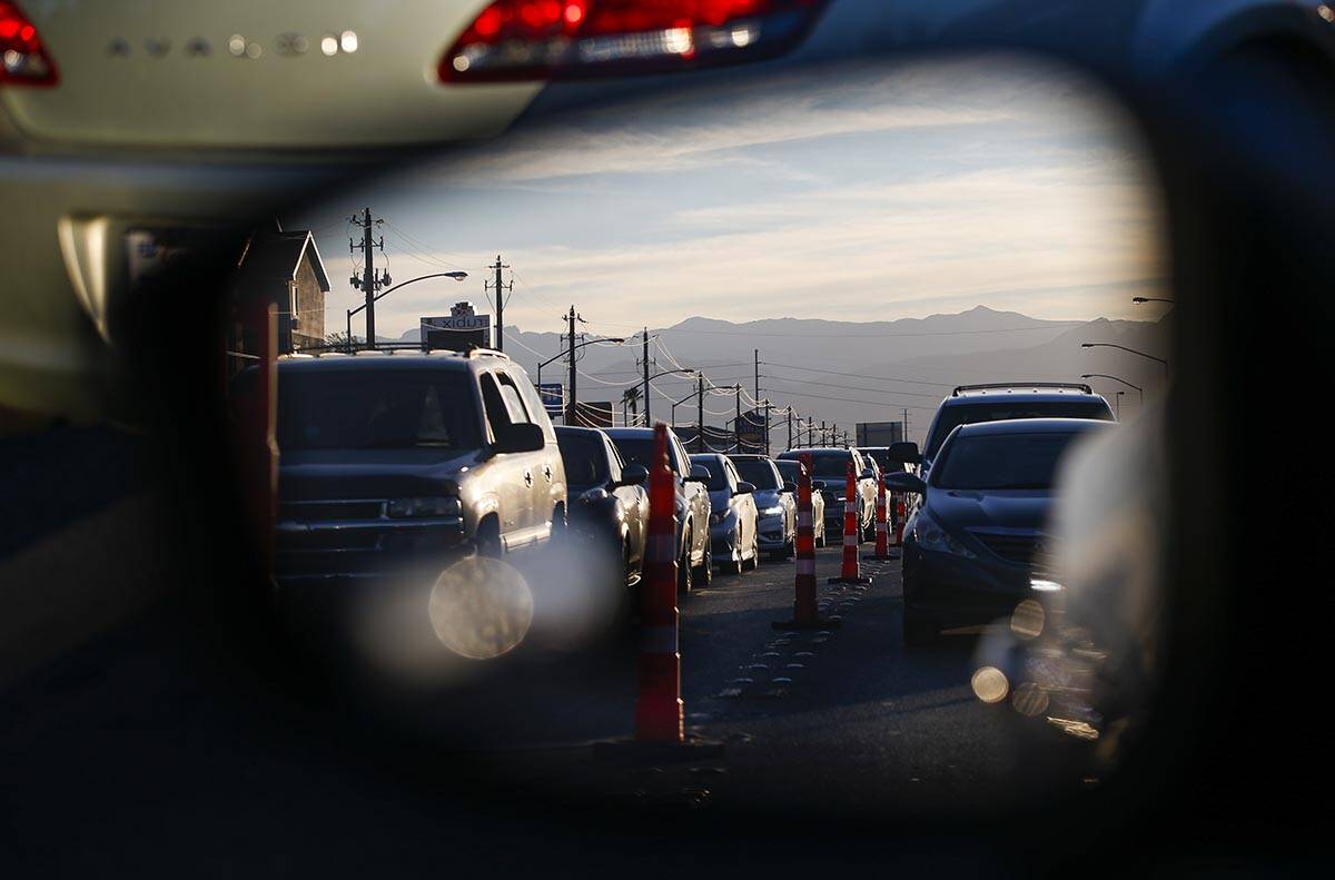 Traffic is seen along Las Vegas Boulevard North as EDC fans make their way to Las Vegas Motor S ...