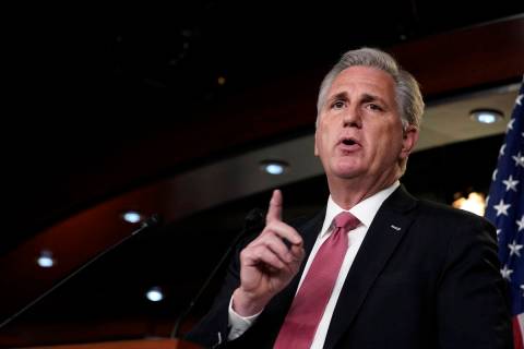 House Minority Leader Kevin McCarthy of California speaks during a news conference on Capitol H ...