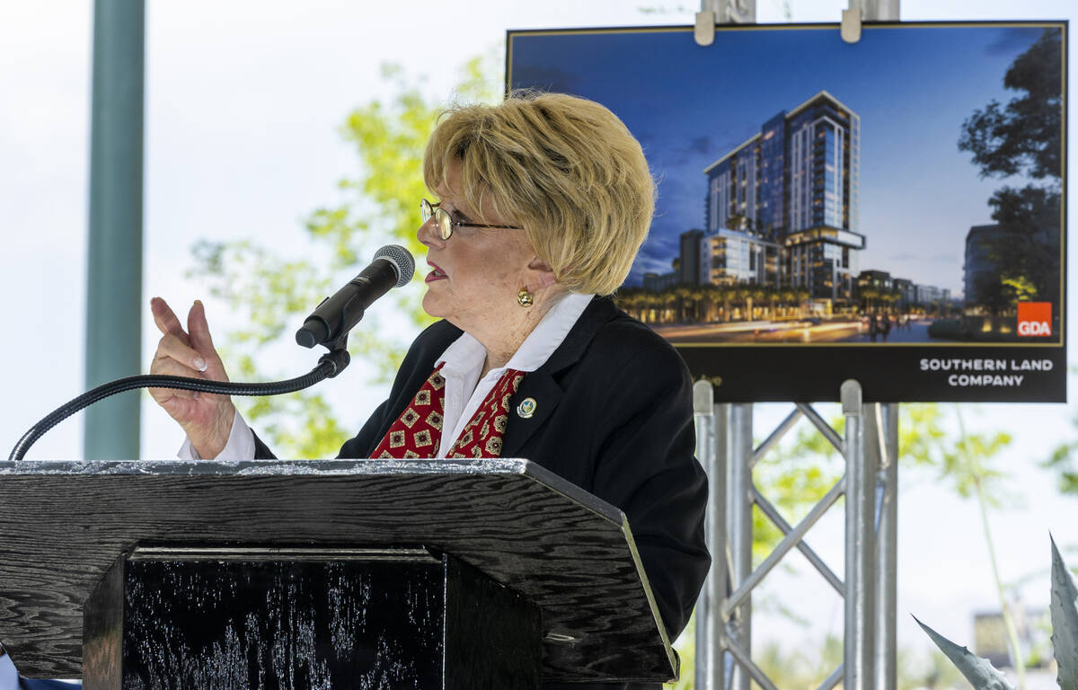 Mayor Carolyn Goodman speaks as the Southern Land Company conducts a ceremonial groundbreaking ...