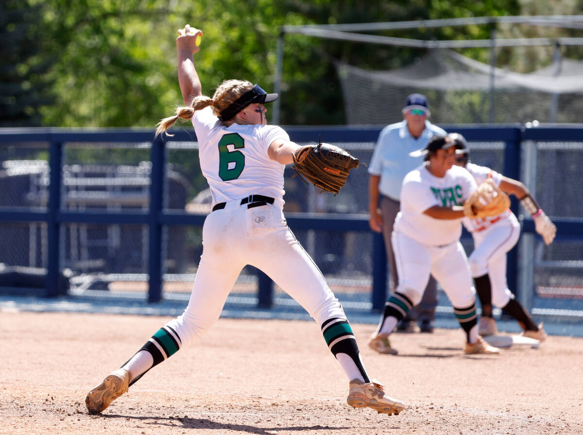 Palo Verde High's Belle Will delivers against Douglas High during Class 5A softball state tourn ...