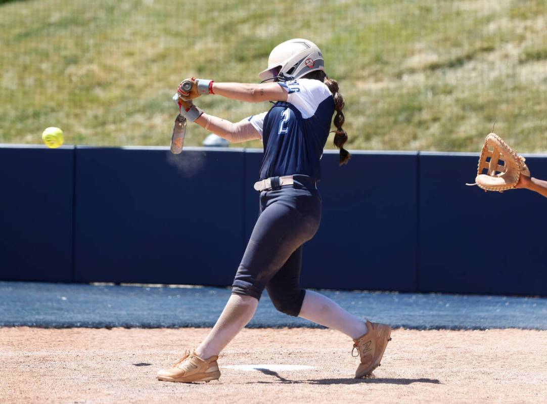 Centennial High's shortstop Juliana Bosco connects for a hit against Palo Verde during Class 5A ...