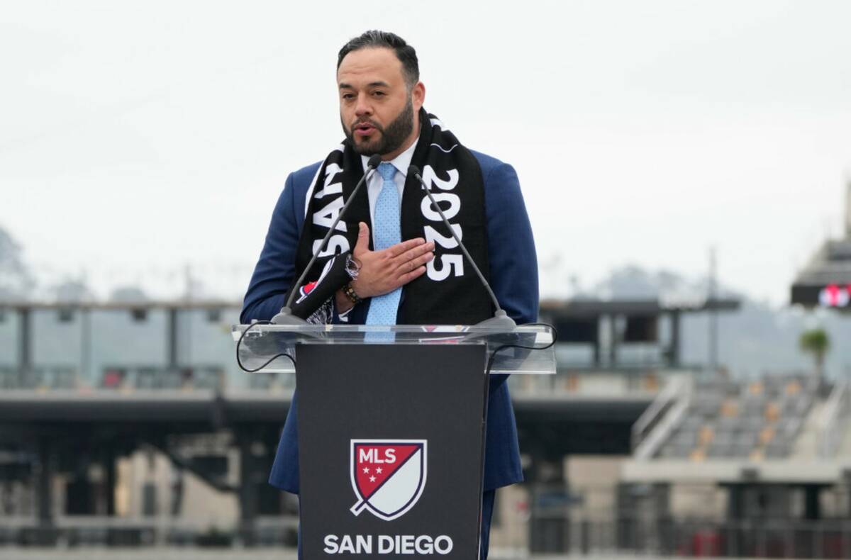Sycuan Tribe Chairman Cody Martinez speaks during the announcement of a new MLS team in San Die ...