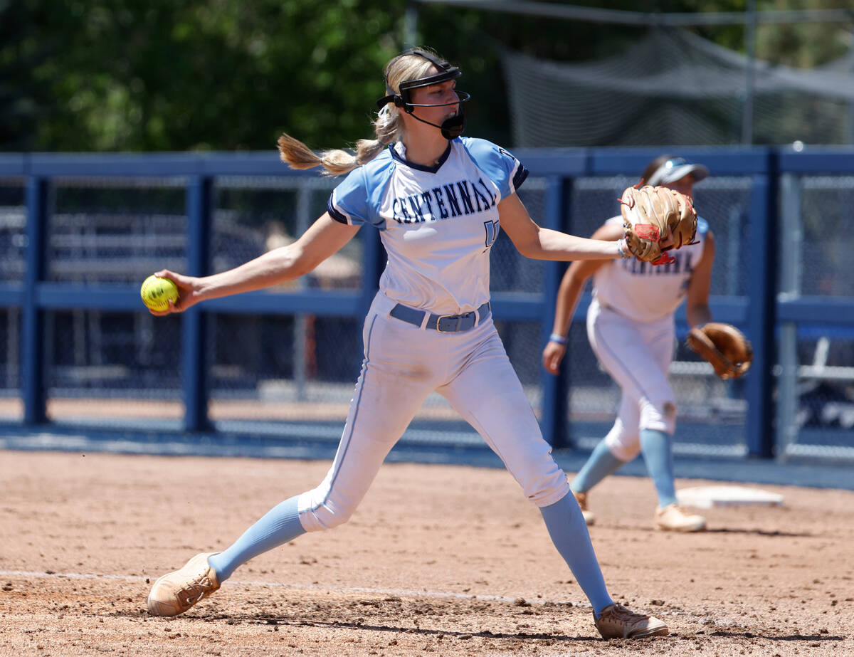 Centennial's Teagan Clemmons delivers a pitch against Douglas High during a Class 5A state soft ...