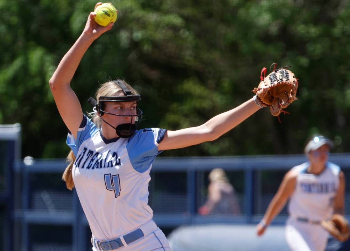 Centennial's Teagan Clemmons delivers a pitch against Douglas High during a Class 5A state soft ...