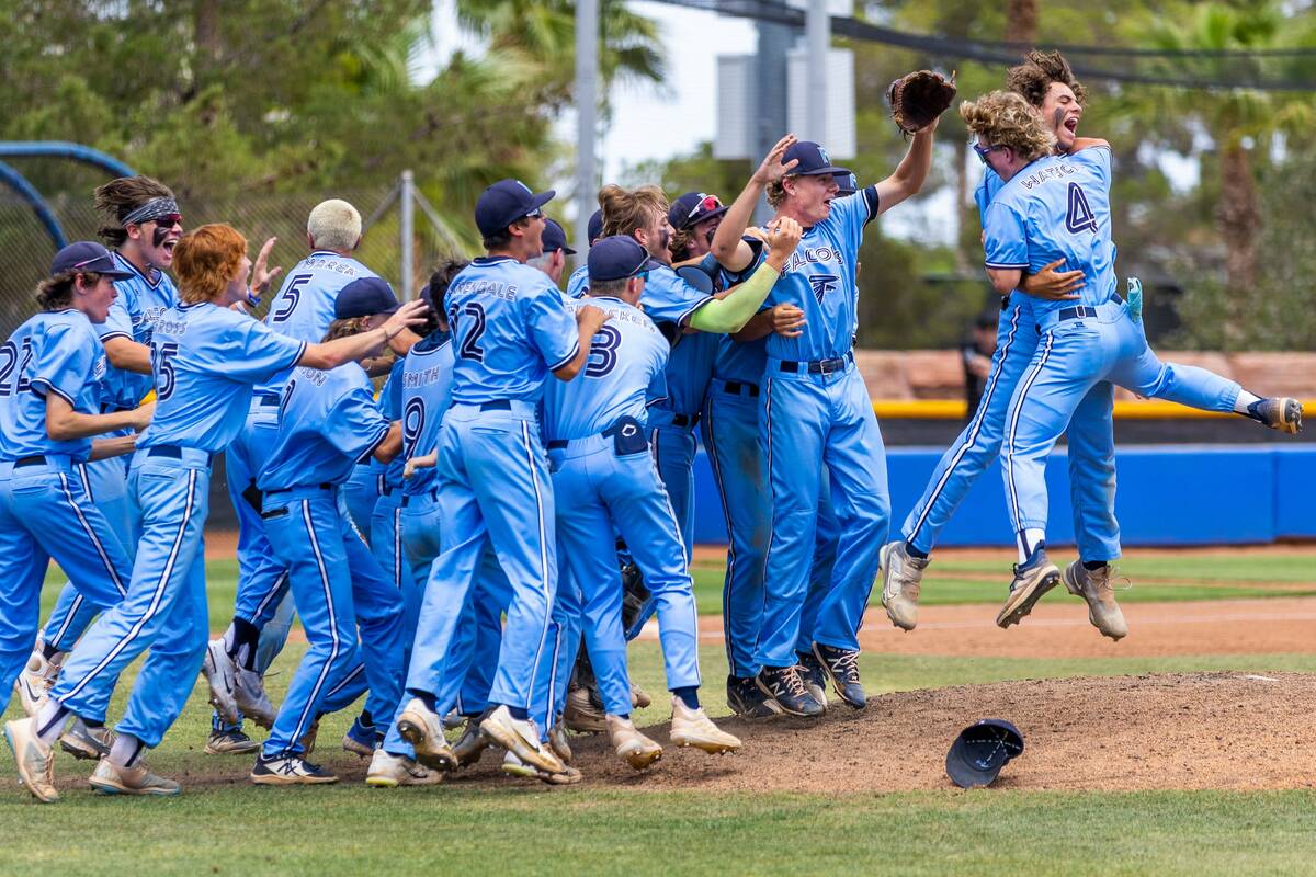 Foothill players celebrate their win over Shadow Ridge 3-2 in the NIAA High School 4A baseball ...