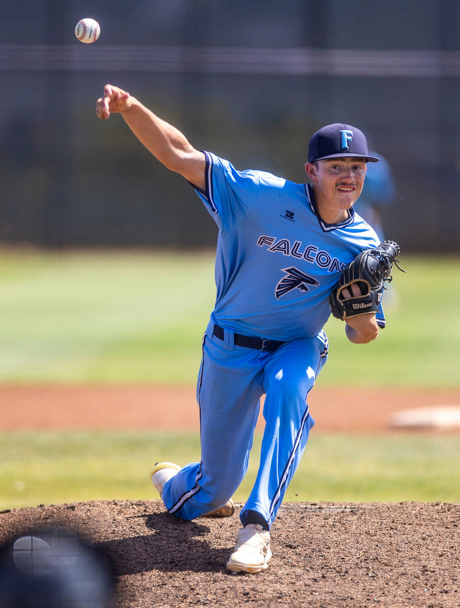 Foothill P Treysen Smith lets the ball fly while facing a Shadow Ridge batter during the second ...