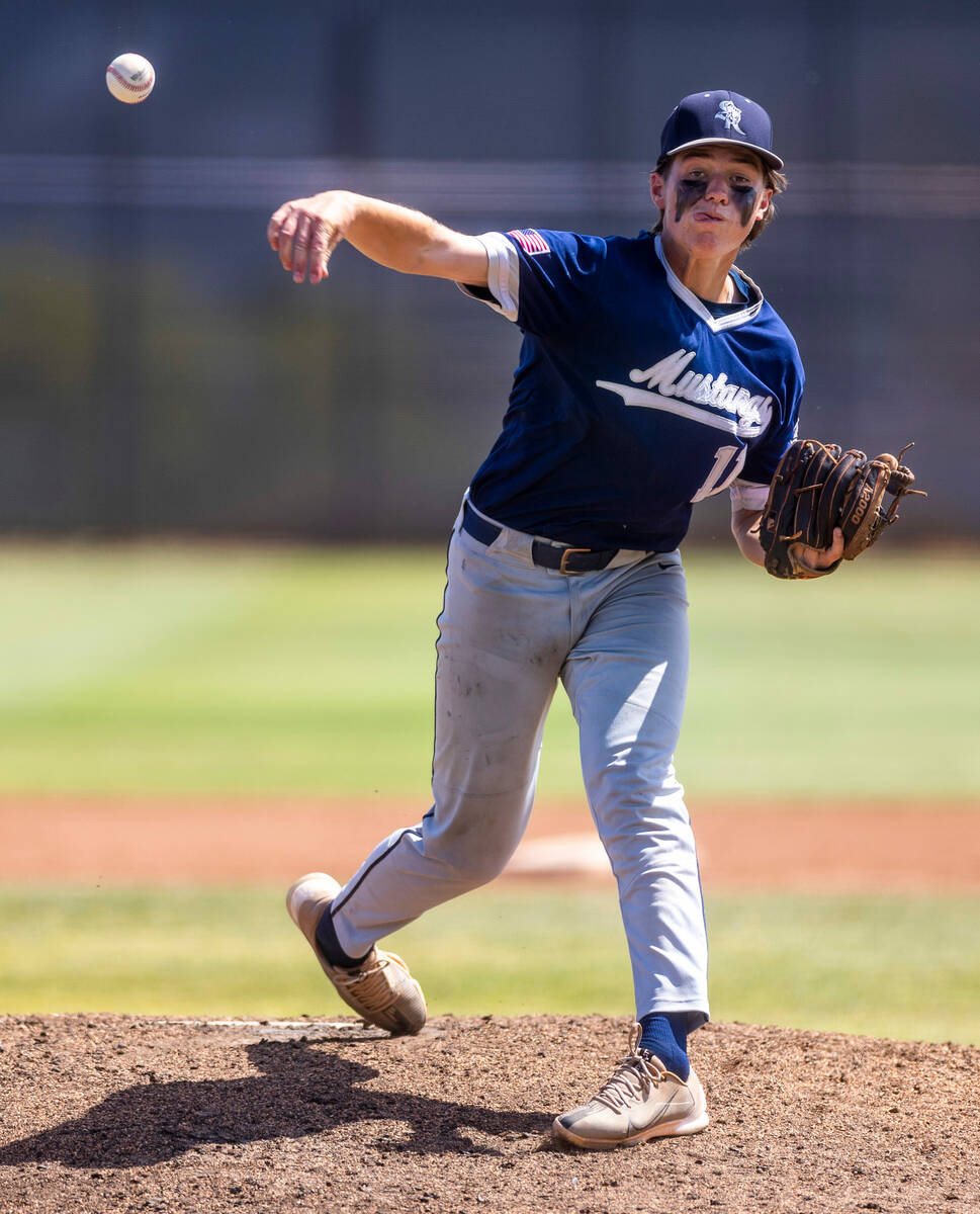 Shadow Ridge P Brock Morrow releases another throw facing a Foothill batter during the second i ...