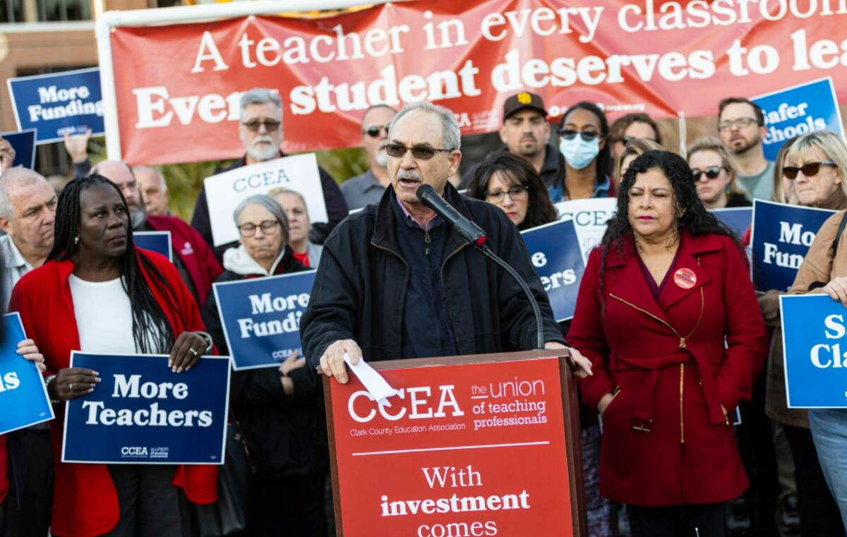 John Vellardita, executive director of the Clark County Education Association, speaks during a ...