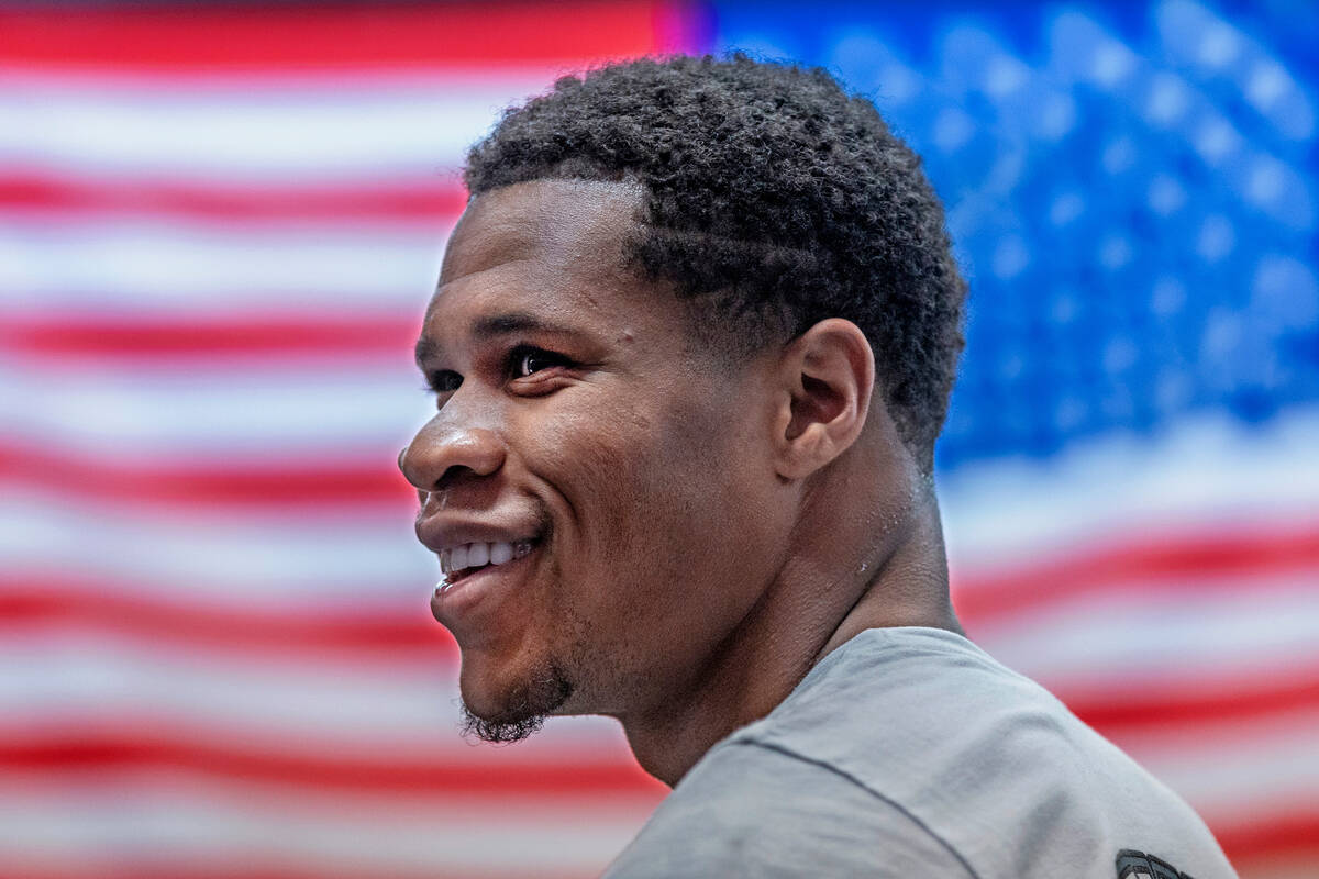 WBC lightweight boxer Devin Haney smiles during a workout session at the Top Rank Boxing Gym on ...