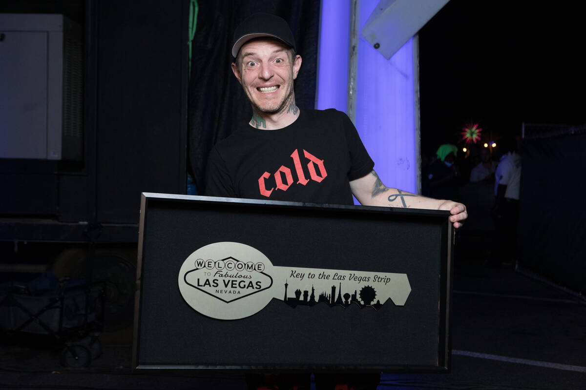 Joel Thomas Zimmerman (who performs as star DJ Deadmau5) is shown backstage with his Key to the ...