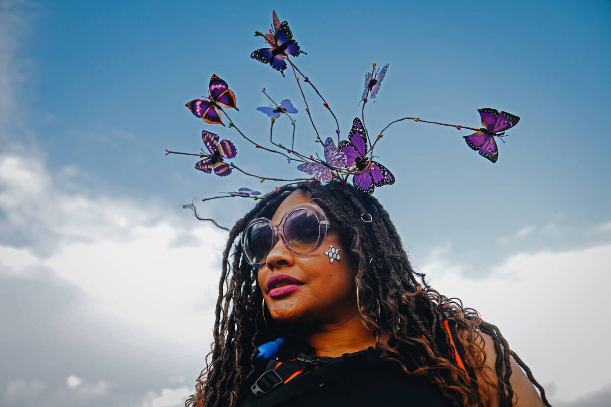Keisha Chambers shows off her butterfly hairpiece during the first day of Electric Daisy Carniv ...