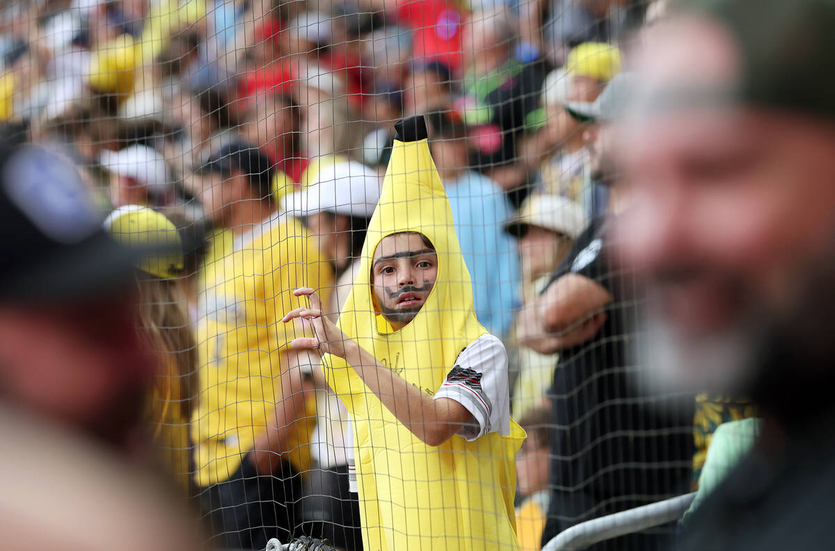 Savannah Bananas fan Roman Castaneda, 10, watches the Banana Ball World Tour at the Las Vegas B ...
