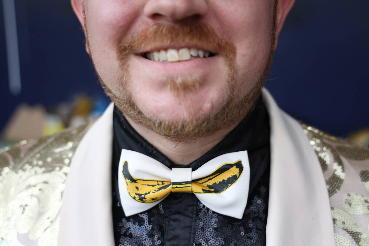 Savannah Bananas’ The Young Professor, Matt Graifer, is shown with his team-themed tie d ...
