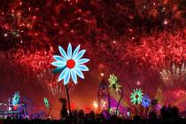 Fireworks go off across the festival grounds during the second day of the Electric Daisy Carniv ...