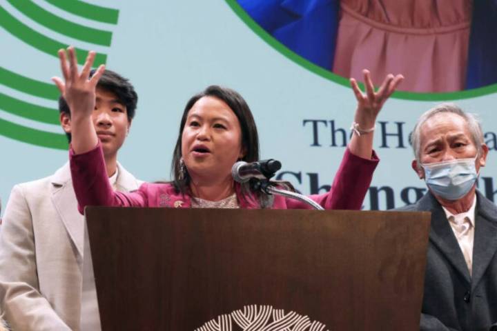 Oakland Mayor Sheng Thao delivers a speech during the City of Oakland Inauguration Ceremony on ...