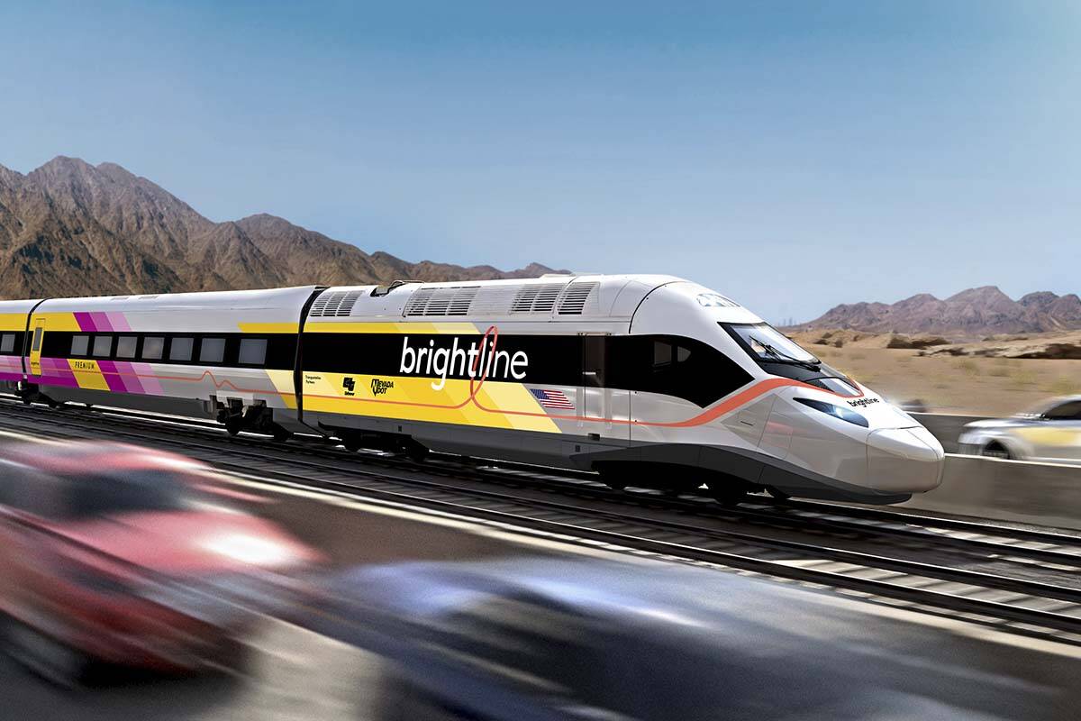 This undated illustration provided by Brightline West shows an illustration of the Brightline W ...