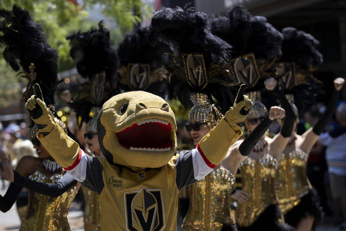 Golden Knights mascot Chance parades to T-Mobile Arena before Game 2 of the NHL hockey Stanley ...