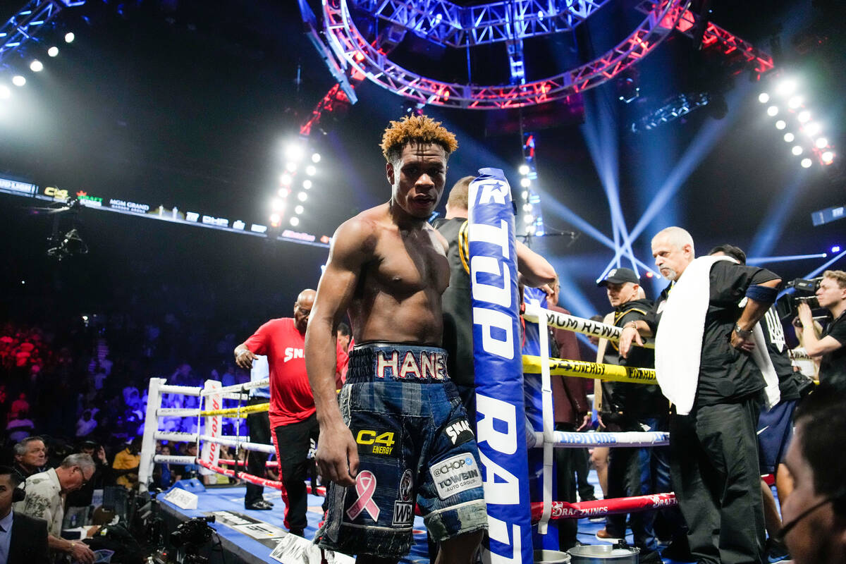 Devin Haney walks off the ring after defeating Vasiliy Lomachenko in an undisputed lightweight ...