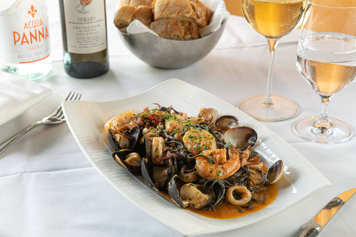 Squid ink spagehtti with seafood from chef Carla Pellegrino of Limoncello Fresh Italian Kitchen ...