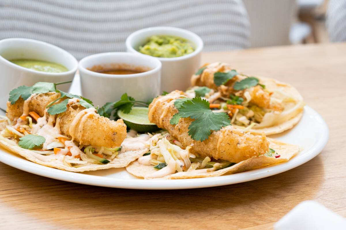 Baja fish tacos from Summer House, a California cuisine- and beach house-inspired restaurant in ...