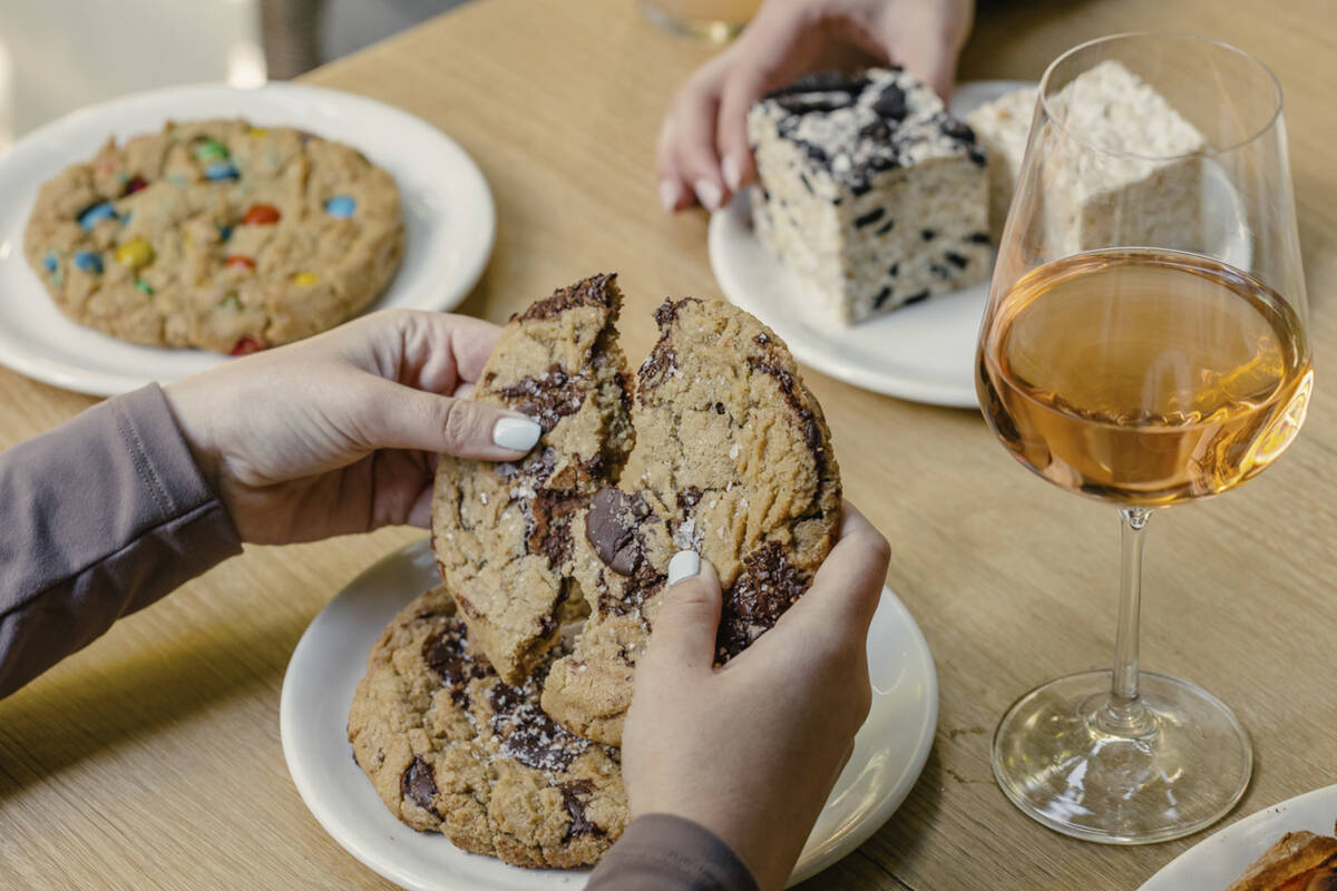 An oversize chocolate cookie from Summer House, a California cuisine- and beach house-inspired ...