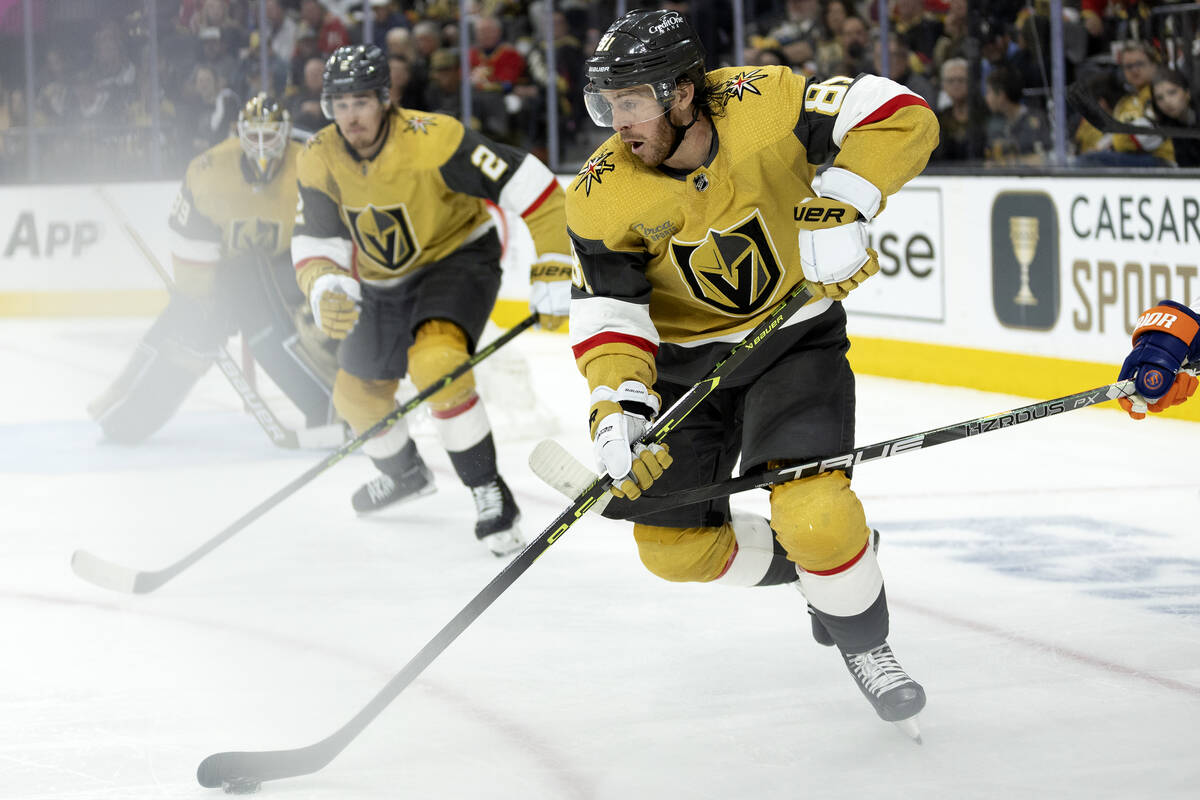 Golden Knights right wing Jonathan Marchessault (81) skates with the puck during the second per ...