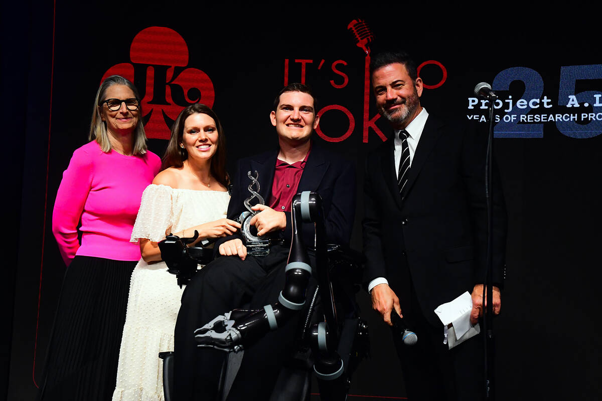 Valerie Estess, far left, Alli Porrello, Joey Porrello and Jimmy Kimmel are shown at the "It's ...