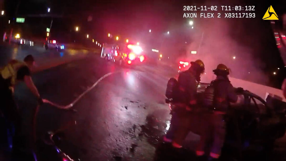 Bodycam images are from the scene of a fatal crash Nov. 2, 2021, involving former Raiders wide ...