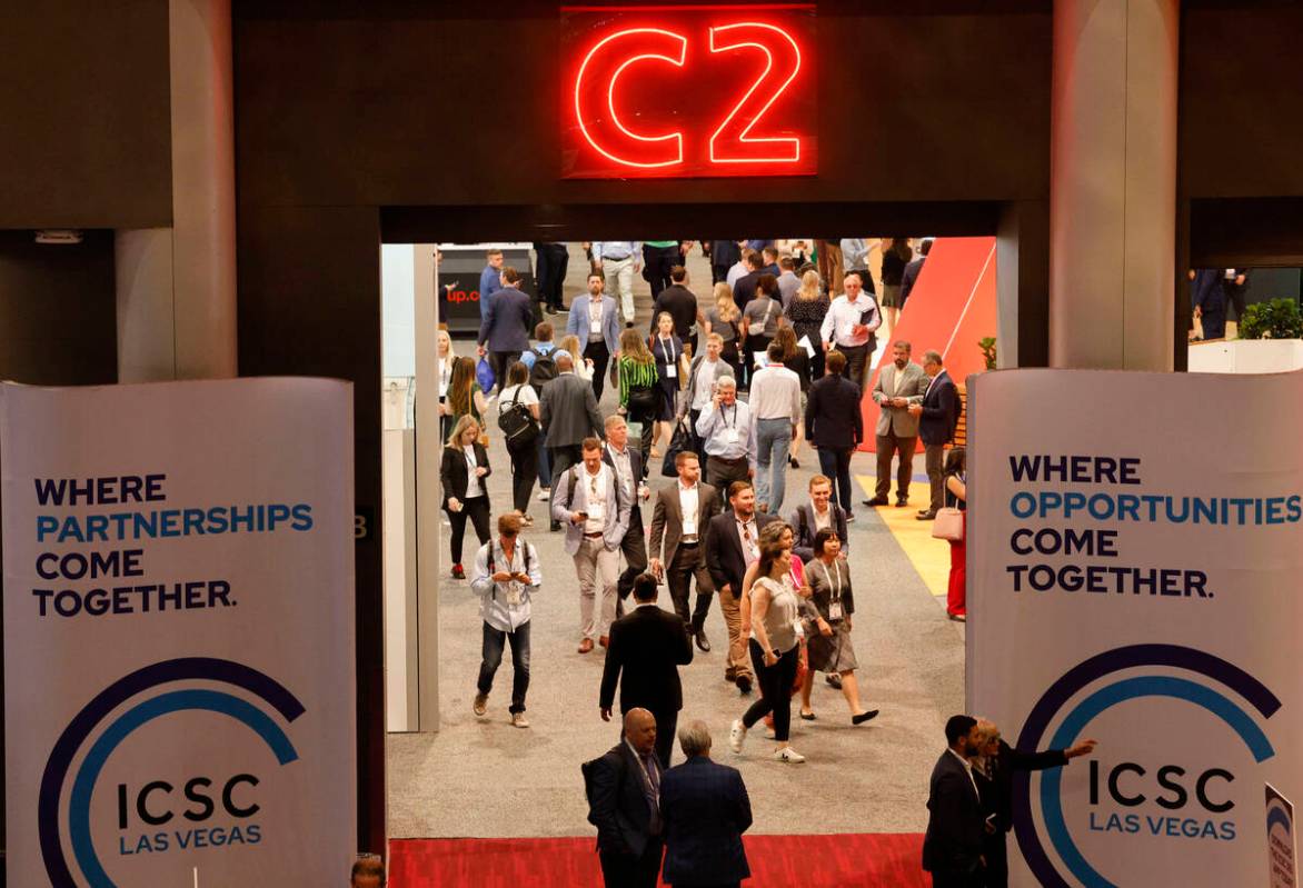 People attend ICSC Las Vegas at Las Vegas Convention Center, Tuesday, May 23, 2023. (Chitose Su ...